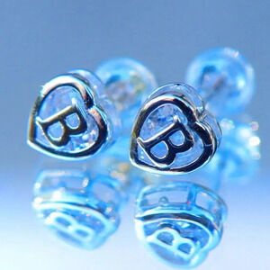 925 SILVER💝HEART INITIAL STUD EARRINGS WOMEN TEEN GIRLS MOM DAUGHTER, ELDM153S